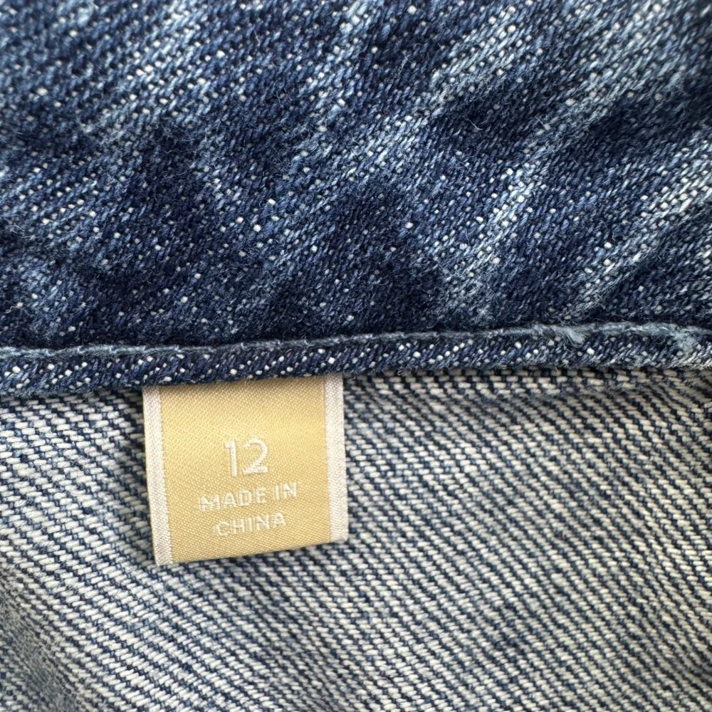 Michael Kors Womens Distressed Denim Mini Skirt Medium Wash Raw Hem Size 12